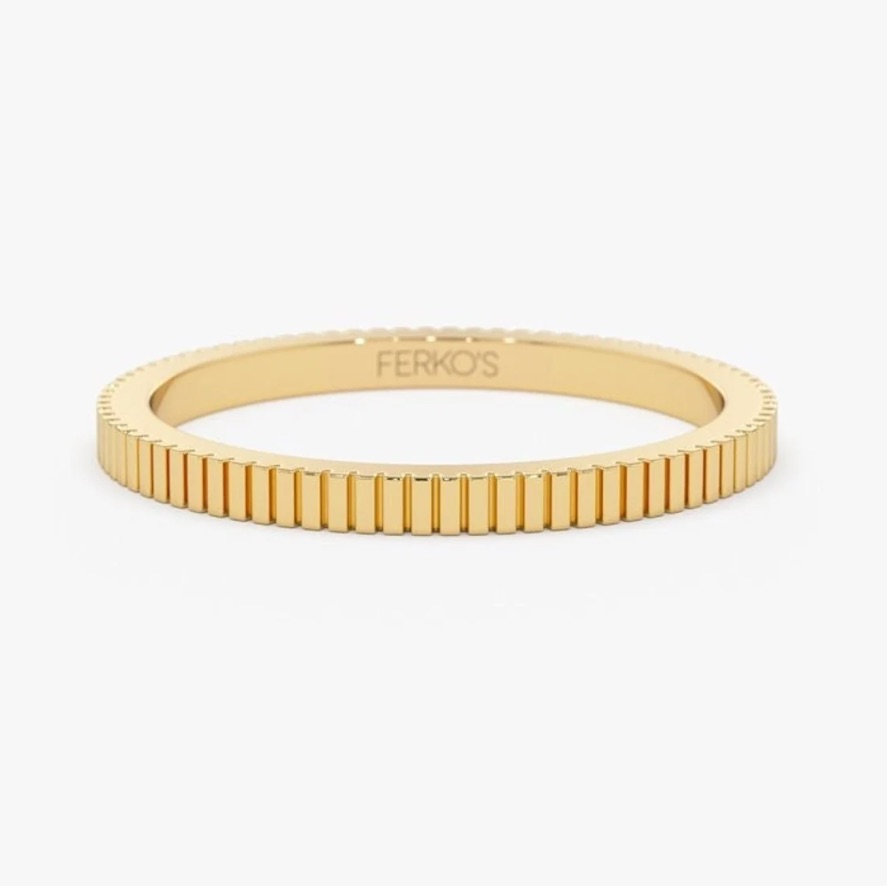 Ferkos 14k Solid Gold 1.5mm Ribbed Ring